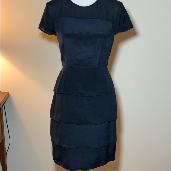 French Connection Navy Blue Tiered Silk Dress - Picture 1 of 7